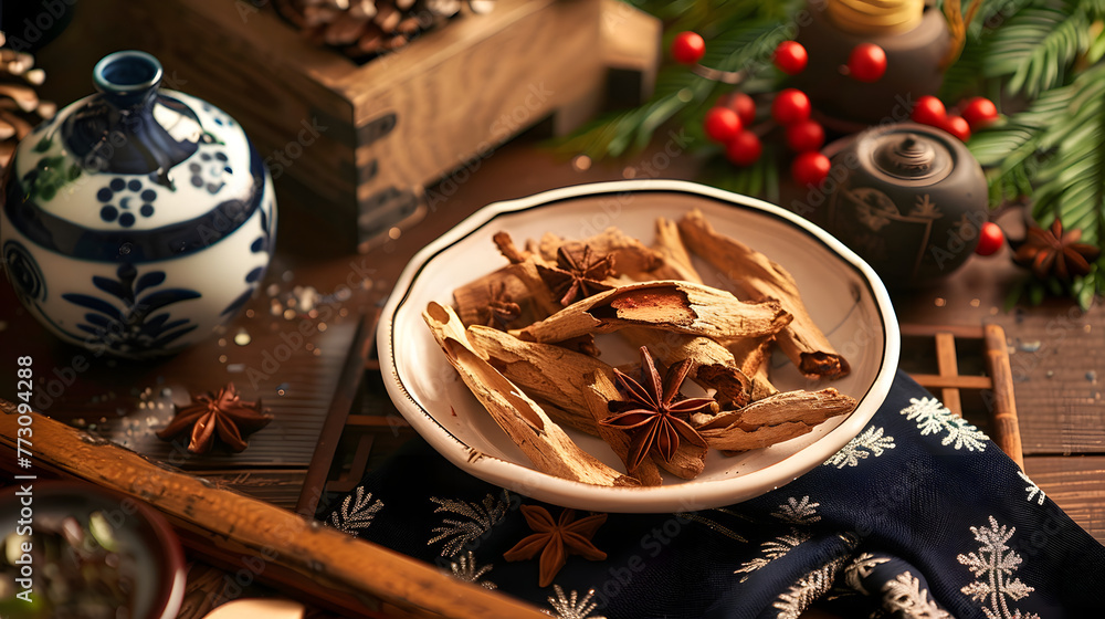 Chinese Herbal Medicine Tianma, holiday season, christmas greetings, chinese medicine