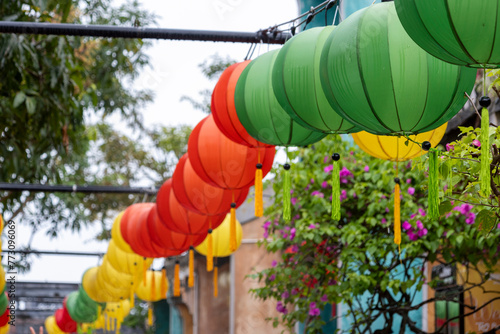 Colorful lanterns hangs inside Ba Na Hills resort, Vietnam
