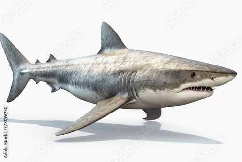 Shark's Vigilant Stance on a White Background © PixelMaster