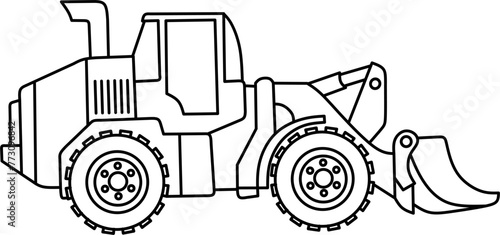 Bulldozer line art, for children coloring book page