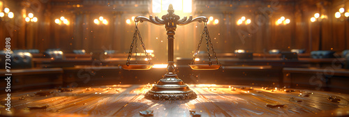 Hyper-realistic image of judge gavel and scale,
Hyperrealistic image of judge gavel and scale of justice at the court front view hyperrealestic 
 photo