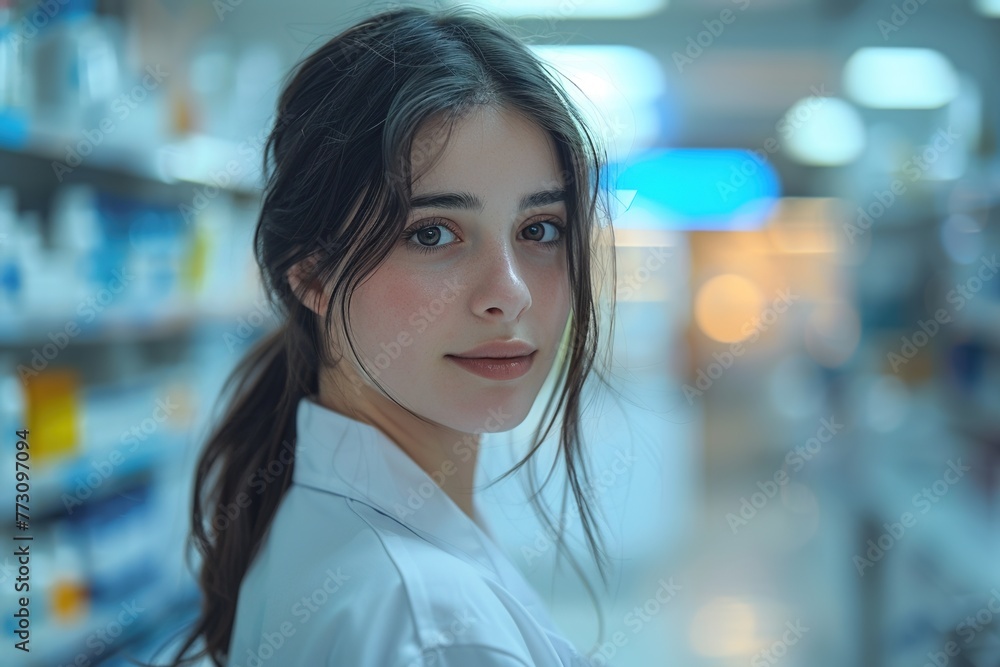 Portrait of a female pharmacist in a modern new pharmacy