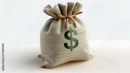 Money bag with dollar icon. Cash, interest rate, business and finance, return on investment, financial solution, prepayment and down payment concept. 3d vector icon. with generative ai photo