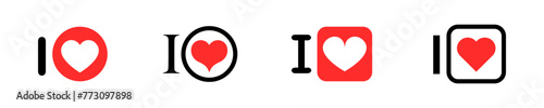 Set of I love lettering icons vector. Red heart. Vector 10 Eps.