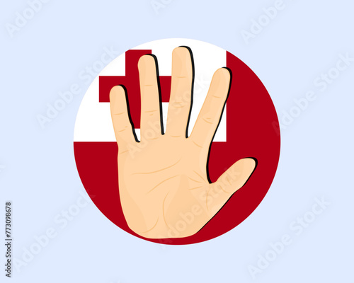 Tonga flag with hand stop sign, protest and human rights idea