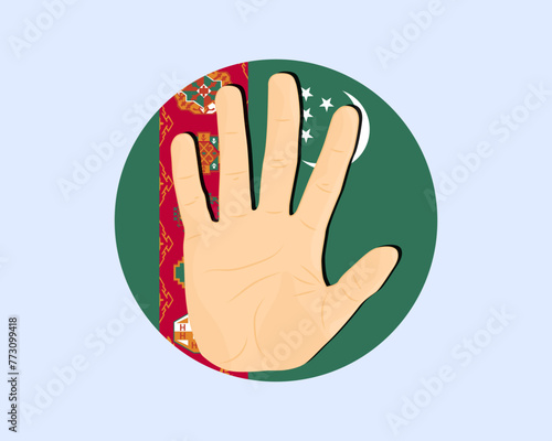 Turkmenistan flag with hand stop sign, protest and human rights idea