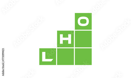 LHO initial letter financial logo design vector template. economics, growth, meter, range, profit, loan, graph, finance, benefits, economic, increase, arrow up, grade, grew up, topper, company, scale photo