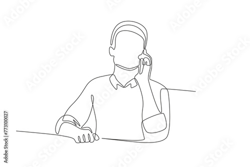 business man is on the phone seriously.Business call one-line drawing