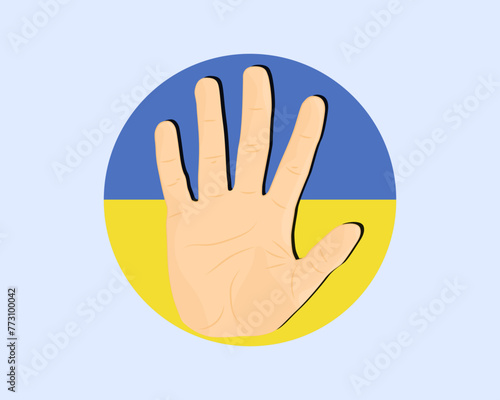 Ukraine flag with hand stop sign, protest and human rights idea
