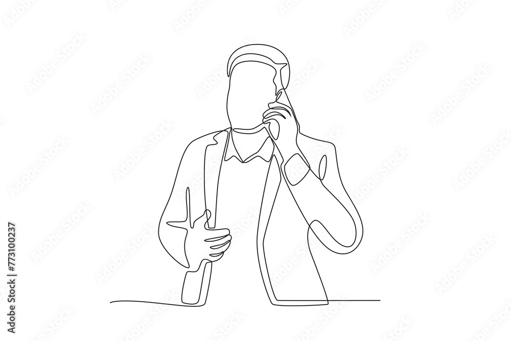 business man is calling with emotion.Business call one-line drawing business man is calling with emotion.Business call one-line drawing