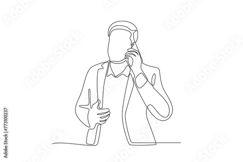 business man is calling with emotion.Business call one-line drawing