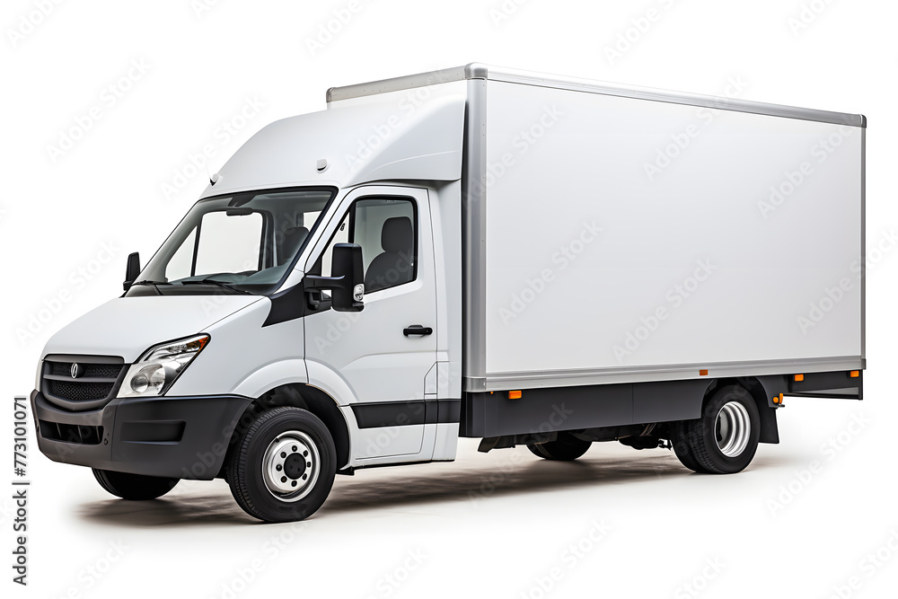 Delivery van side view isolated on a white background.