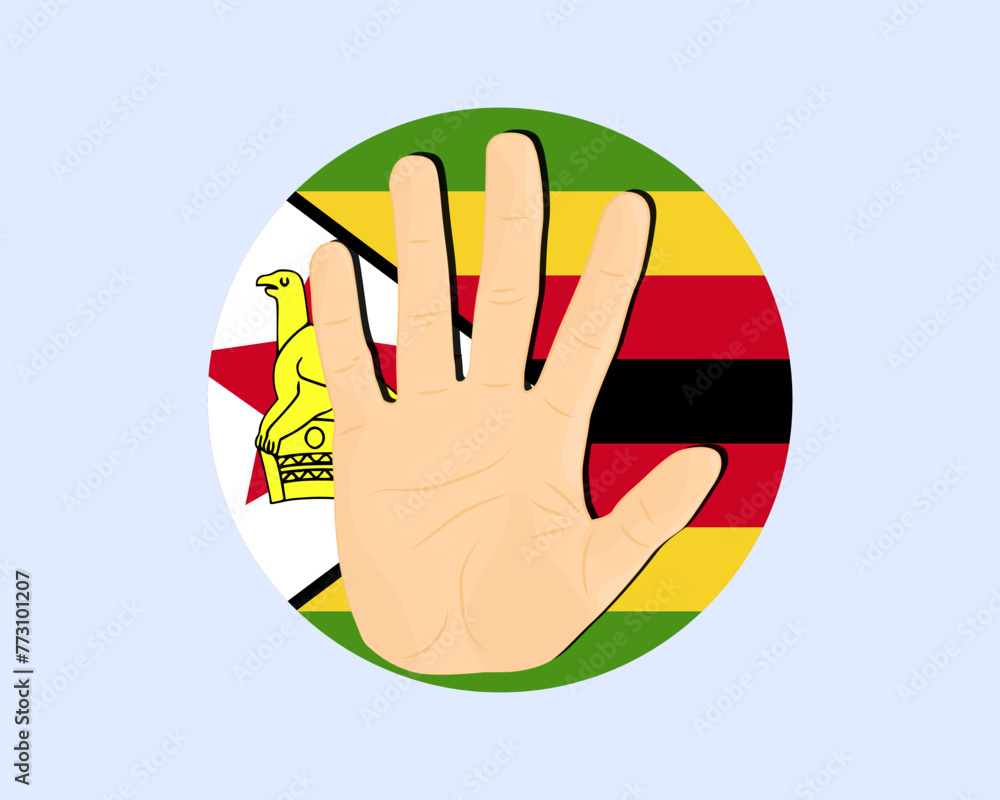 Zimbabwe flag with hand stop sign, protest and human rights idea Zimbabwe flag with hand stop sign, protest and human rights idea