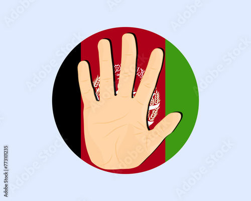 Afghanistan flag with hand stop sign, protest and human rights idea