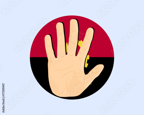 Angola flag with hand stop sign, protest and human rights idea