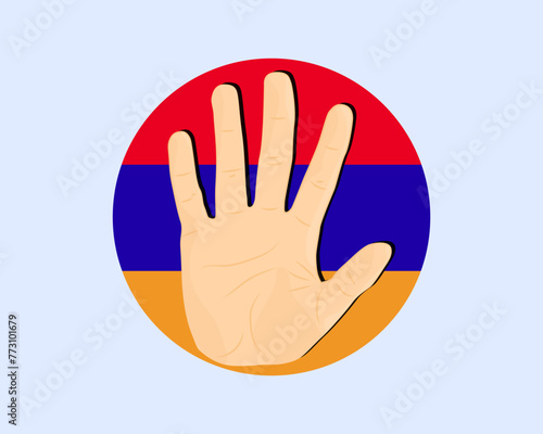 Armenia flag with hand stop sign, protest and human rights idea