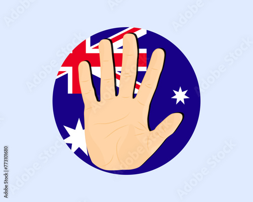 Australia flag with hand stop sign, protest and human rights idea