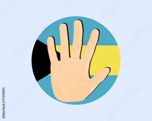 Bahamas flag with hand stop sign, protest and human rights idea