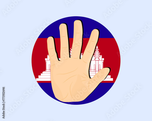 Cambodia flag with hand stop sign, protest and human rights idea