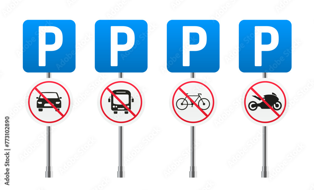 No parking sign board guidance. Letter P parking symbol sign for car ...