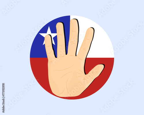 Chile flag with hand stop sign, protest and human rights idea