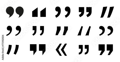 Quotation marks vector collection. Black quotes icon. Speech mark symbol. Quote graphic design collection with double comma for comment or punctuation mark. Vector illustration photo