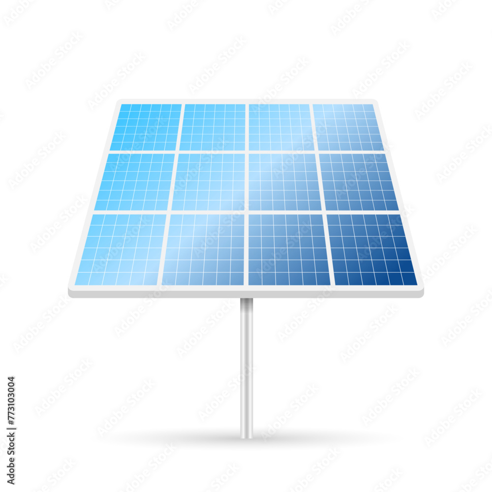 Solar panel isolated on white background. An alternative image of renewable energy. Green energy technology. Solar panel with alternative electricity source. Vector illustration