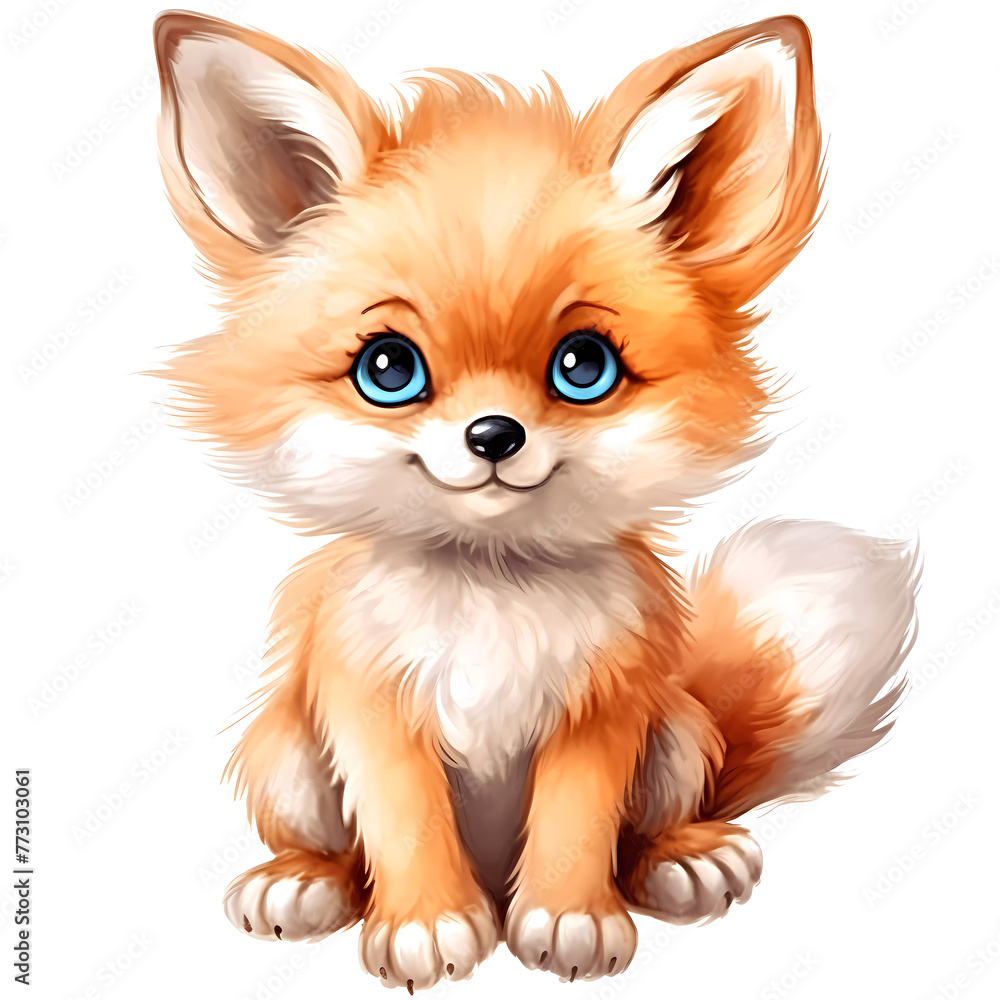 Obraz premium Young fox sitting with bright blue eyes