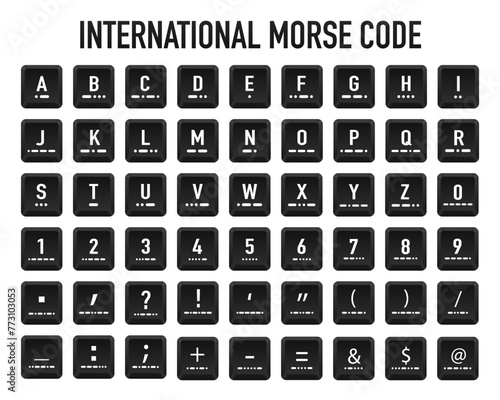 International Morse code. Set of letters, numbers and punctuation signs. Alphabet and Numerals Morse Code for Learning. Vector illustration