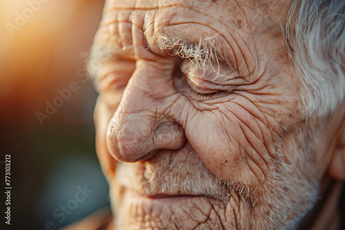Senior Old Man Eyes Closed, Elderly People Portrait, Aged Face close up
 photo