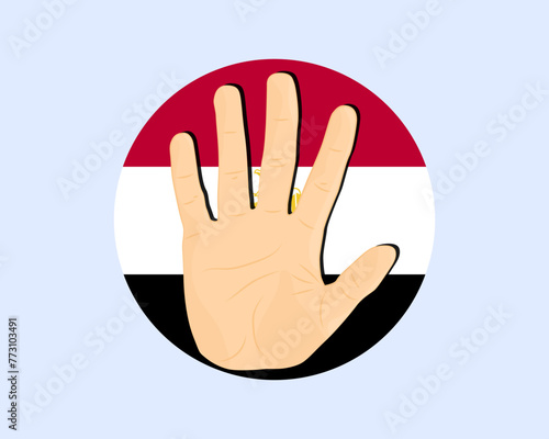 Egypt flag with hand stop sign, protest and human rights idea
