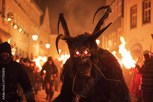 Krampuslauf, the traditional parade of devils in the streets of Schladming town, Austria