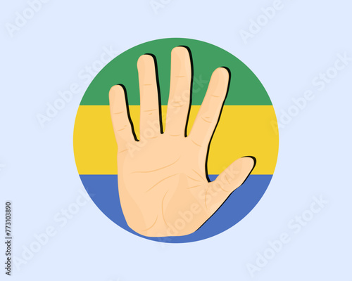 Gabon flag with hand stop sign, protest and human rights idea