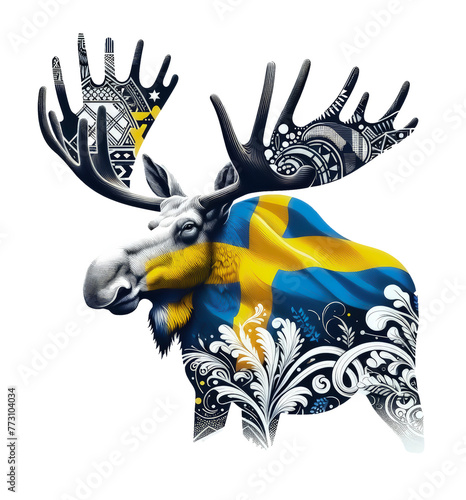 Swedish flag with a moose  © Jean Isard