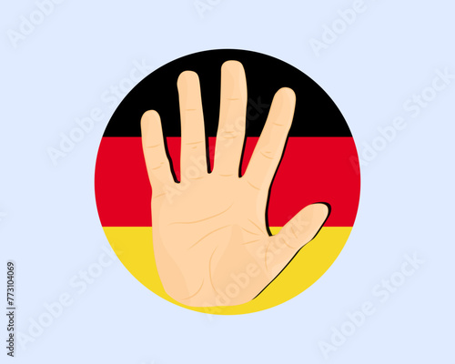 Germany flag with hand stop sign, protest and human rights idea