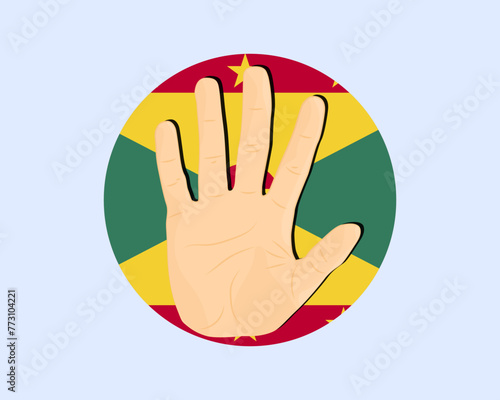 Grenada flag with hand stop sign, protest and human rights idea