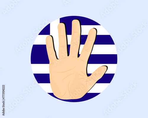 Greece flag with hand stop sign, protest and human rights idea