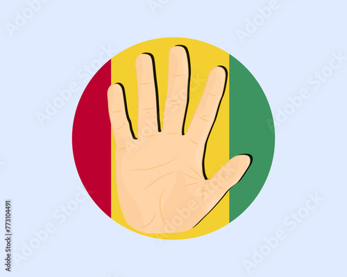 Guinea flag with hand stop sign, protest and human rights idea
