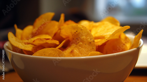 Zbliżenie na miseczkę smakowitych chipsów