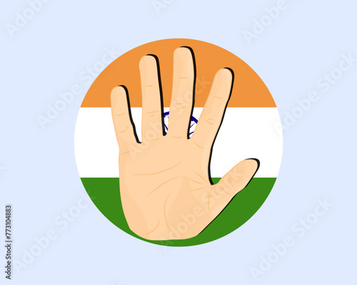 India flag with hand stop sign, protest and human rights idea