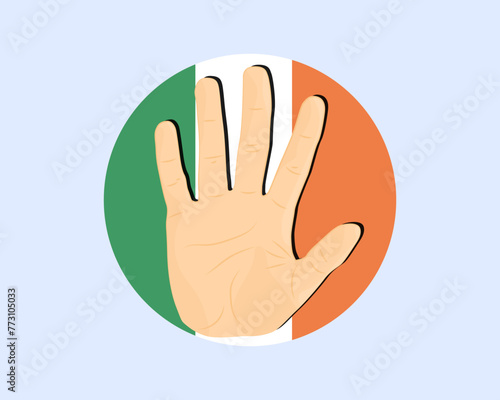 Ireland flag with hand stop sign, protest and human rights idea