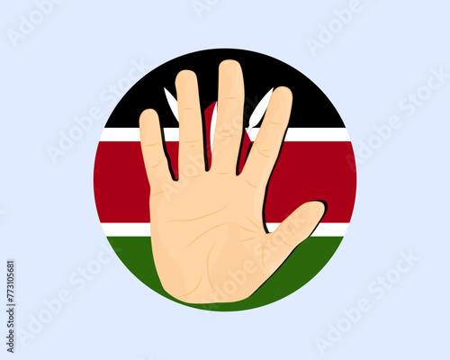 Kenya flag with hand stop sign, protest and human rights idea
