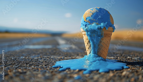 planet earth melting due to climate change, earth day, copy space