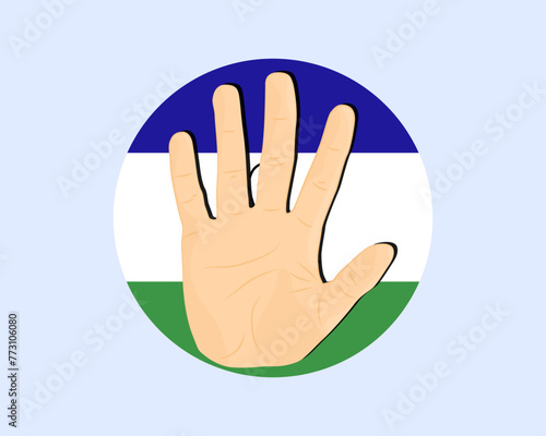 Lesotho flag with hand stop sign, protest and human rights idea