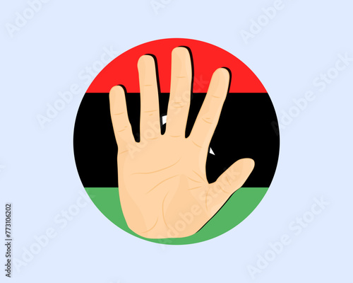 Libya flag with hand stop sign, protest and human rights idea