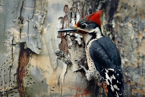 A captivating portrait of a woodpecker in its natural habitat, evoking feelings of curiosity and wonder.