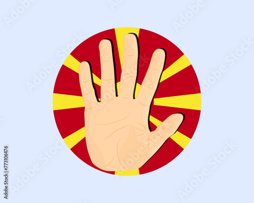 Macedonia flag with hand stop sign, protest and human rights idea