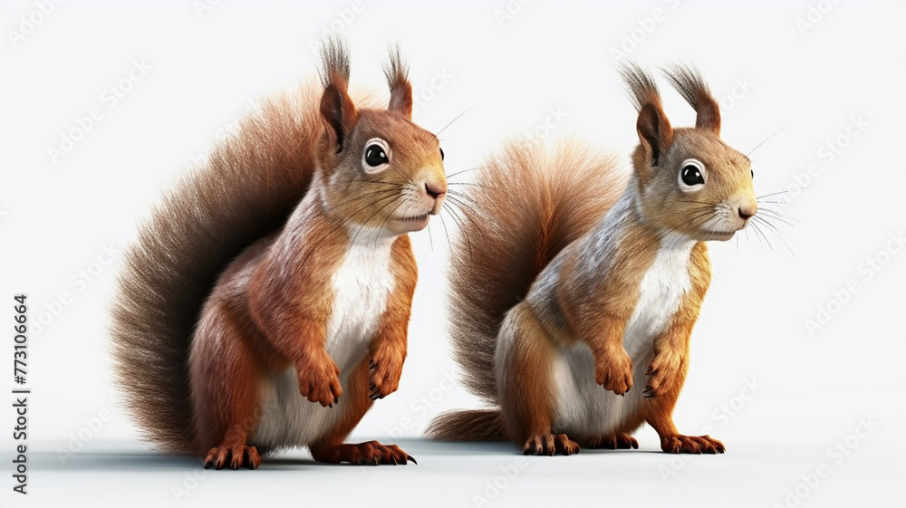Obraz premium Squirrel, Squirrels, Baby Squirrel on White Background