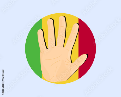 Mali flag with hand stop sign, protest and human rights idea