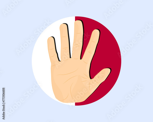 Malta flag with hand stop sign, protest and human rights idea